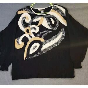 VTG Dana Scott Sweater Black Paisley Sequin Beads Embellished 80s Woman M Angora